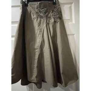 Athleta Khaki Cotton Flare Skirt Embroidered Size 6 Tall